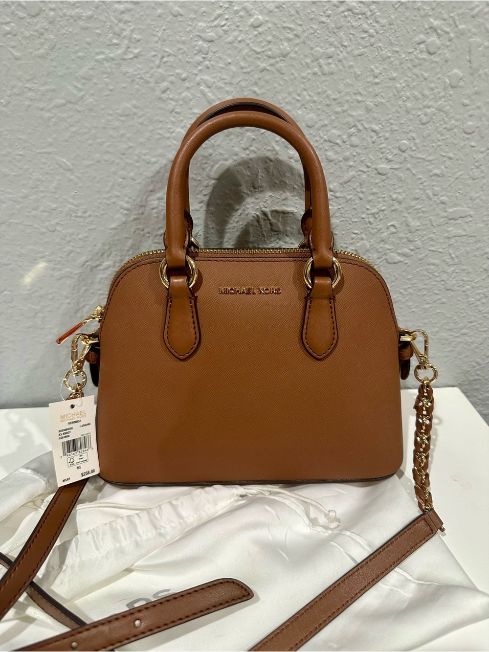 Michael Kors Veronica Brown Leather Crossbody Satchel Purse NWT